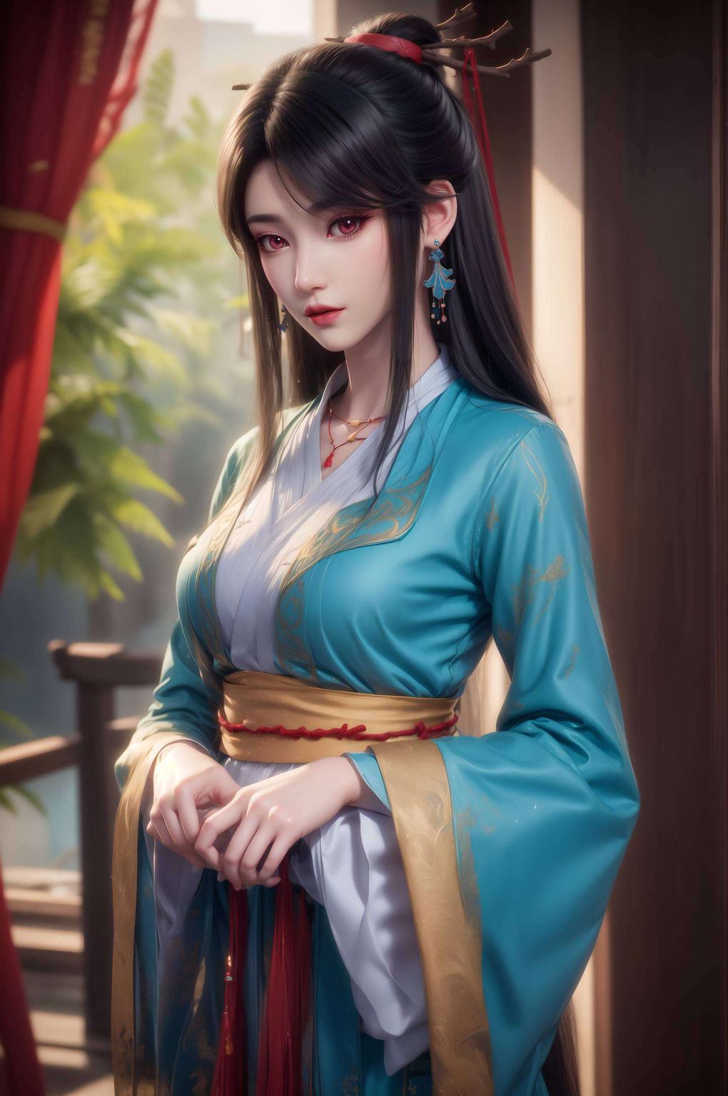 古风韵味十足画面中元尊夭夭置身于绿意盎然的草丛中